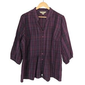 St. Johns Bay Purple Plaid Print Button Up Shirt Top Women's 2X Preppy Academia